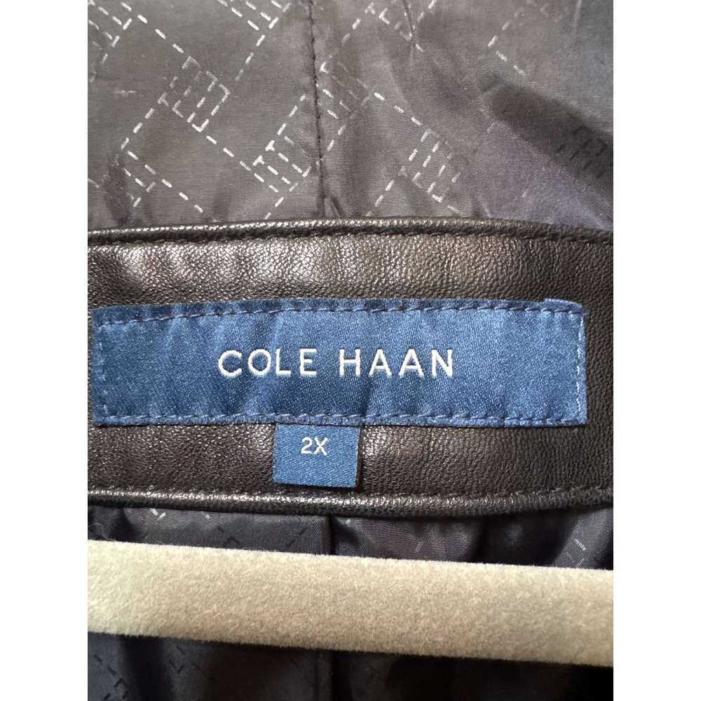 Cole Haan Womens 2X Black Genuine Lambskin Leather Zip Front Mock Neck Jacket - Picture 2 of 7